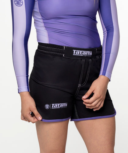 Ladies Contrast High Cut Shorts - Purple & Black