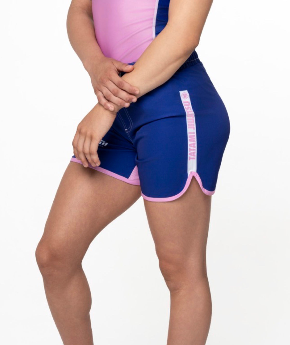 Ladies Contrast High Cut Shorts - Navy & Pink