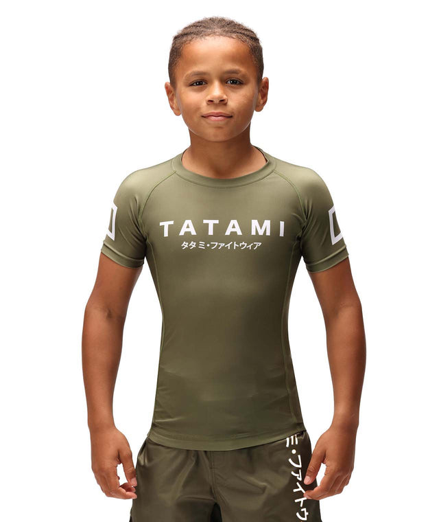 Image of Tatami Fightwear Kids Katakana Short Sleeve Rash Guard - Khaki