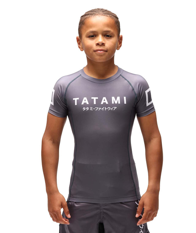 Image of Tatami Fightwear Kids Katakana Short Sleeve Rash Guard - Grey