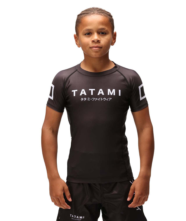 Image of Tatami Fightwear Kids Katakana Short Sleeve Rash Guard - Black