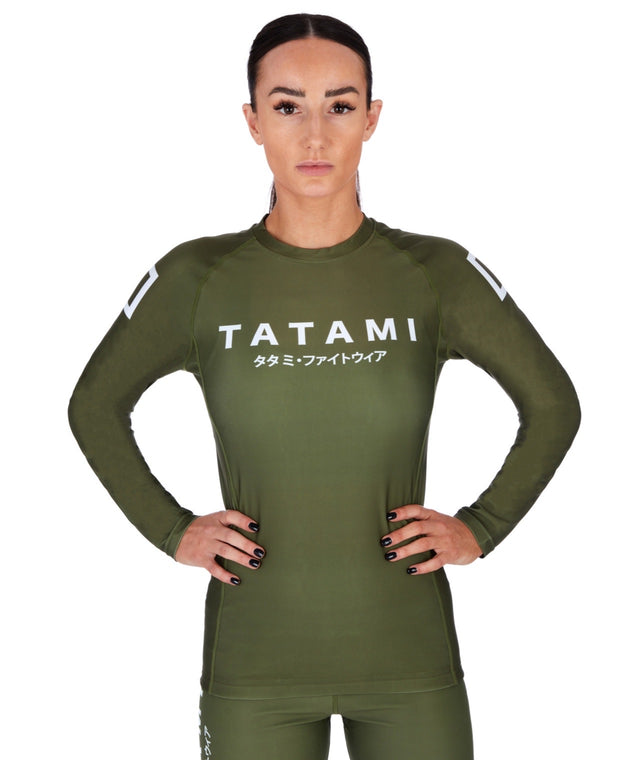 Image of Tatami Fightwear Ladies Katakana Long Sleeve Rash Guard - Khaki