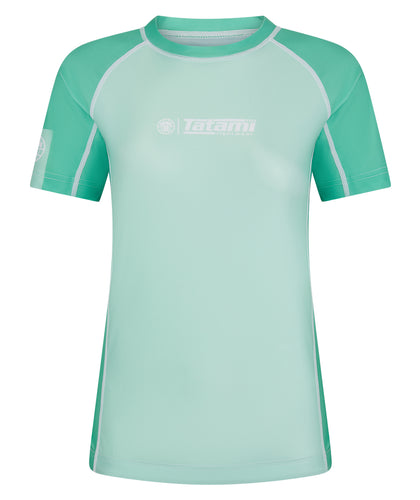 Ladies Contrast Short Sleeve Rash Guard - Mint & White