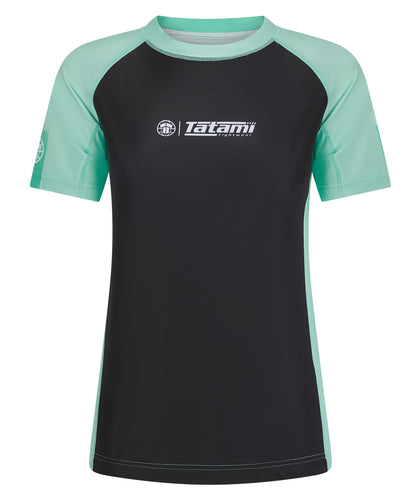 Ladies Contrast Short Sleeve Rash Guard - Mint & Black