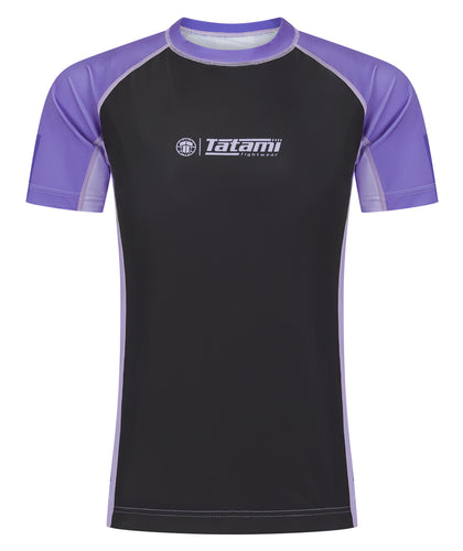 Ladies Contrast Short Sleeve Rash Guard - Purple & Black