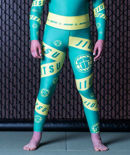 Ladies Helena Taped Leggings - Green & Yellow