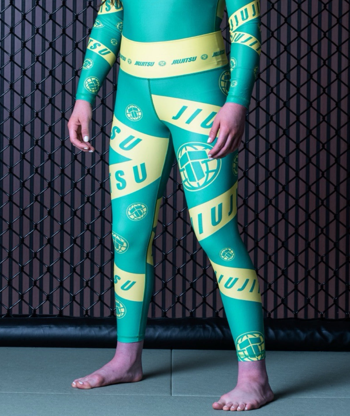 Ladies Helena Taped Leggings - Green & Yellow