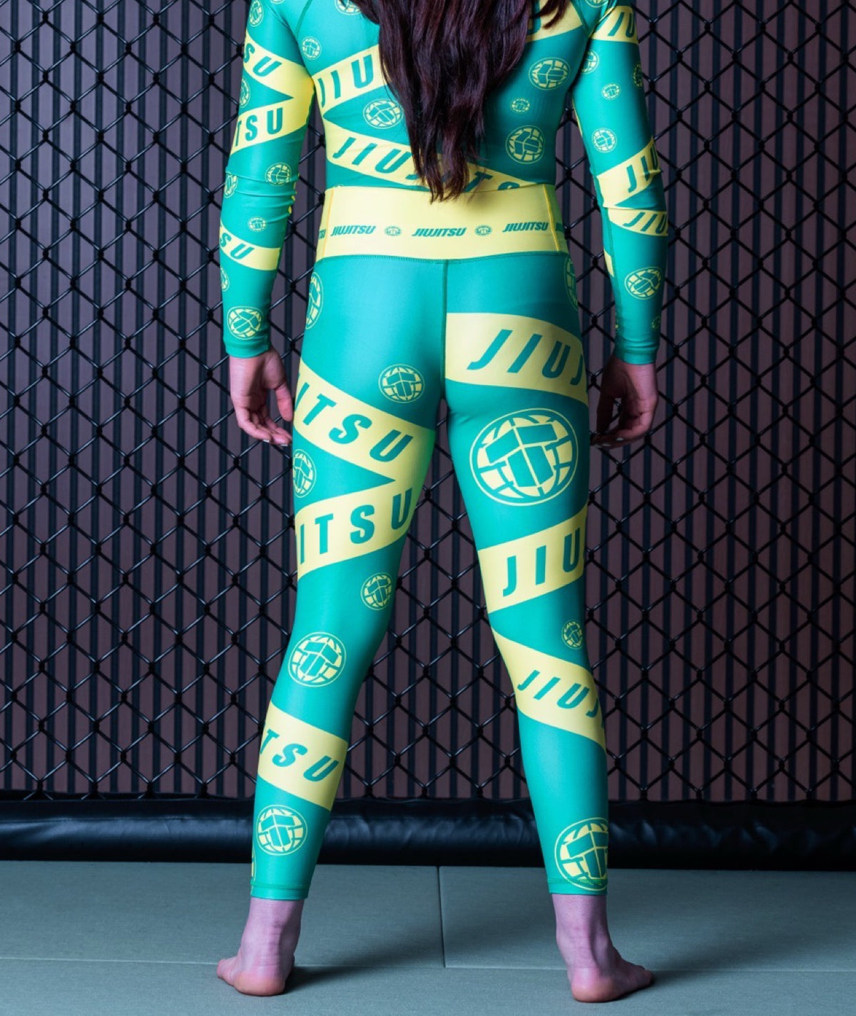 Ladies Helena Taped Leggings - Green & Yellow