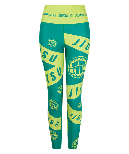 Ladies Helena Taped Leggings - Green & Yellow