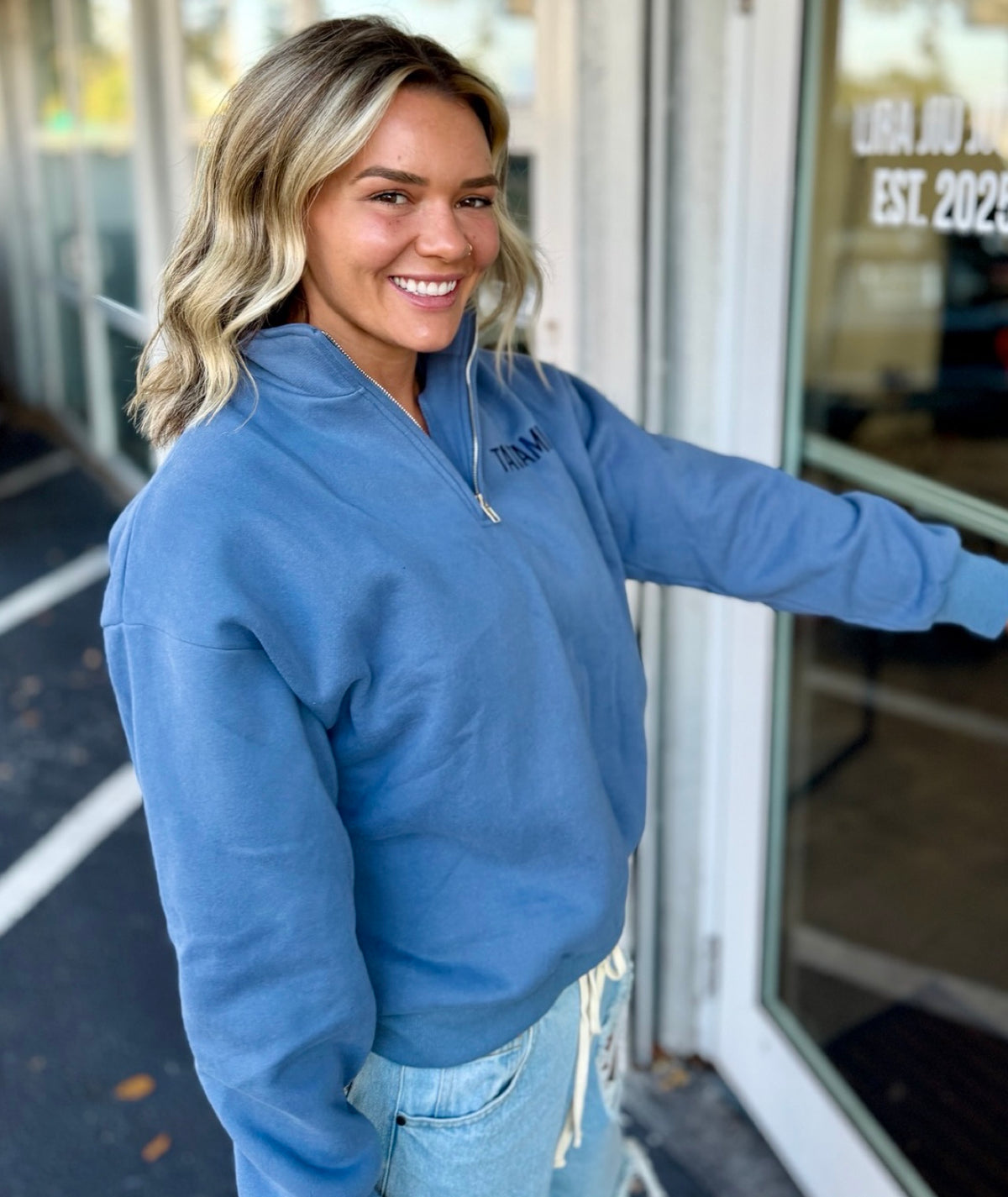 Ladies Quarter Zip Jumper - Blue