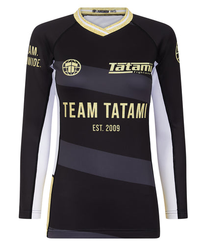 Ladies Team Tatami Long Sleeve Rash Guard -  Black & Gold