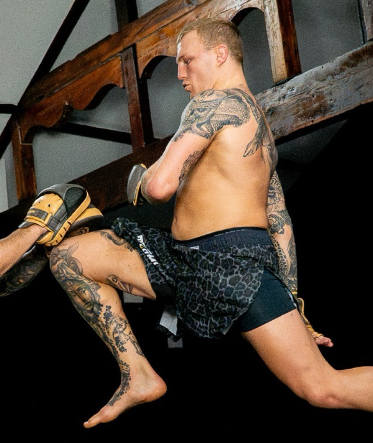High Split MMA Shorts - Black Leopard