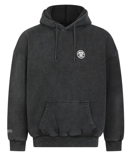 Tatami Globe Stonewashed Hoodie - White On Grey