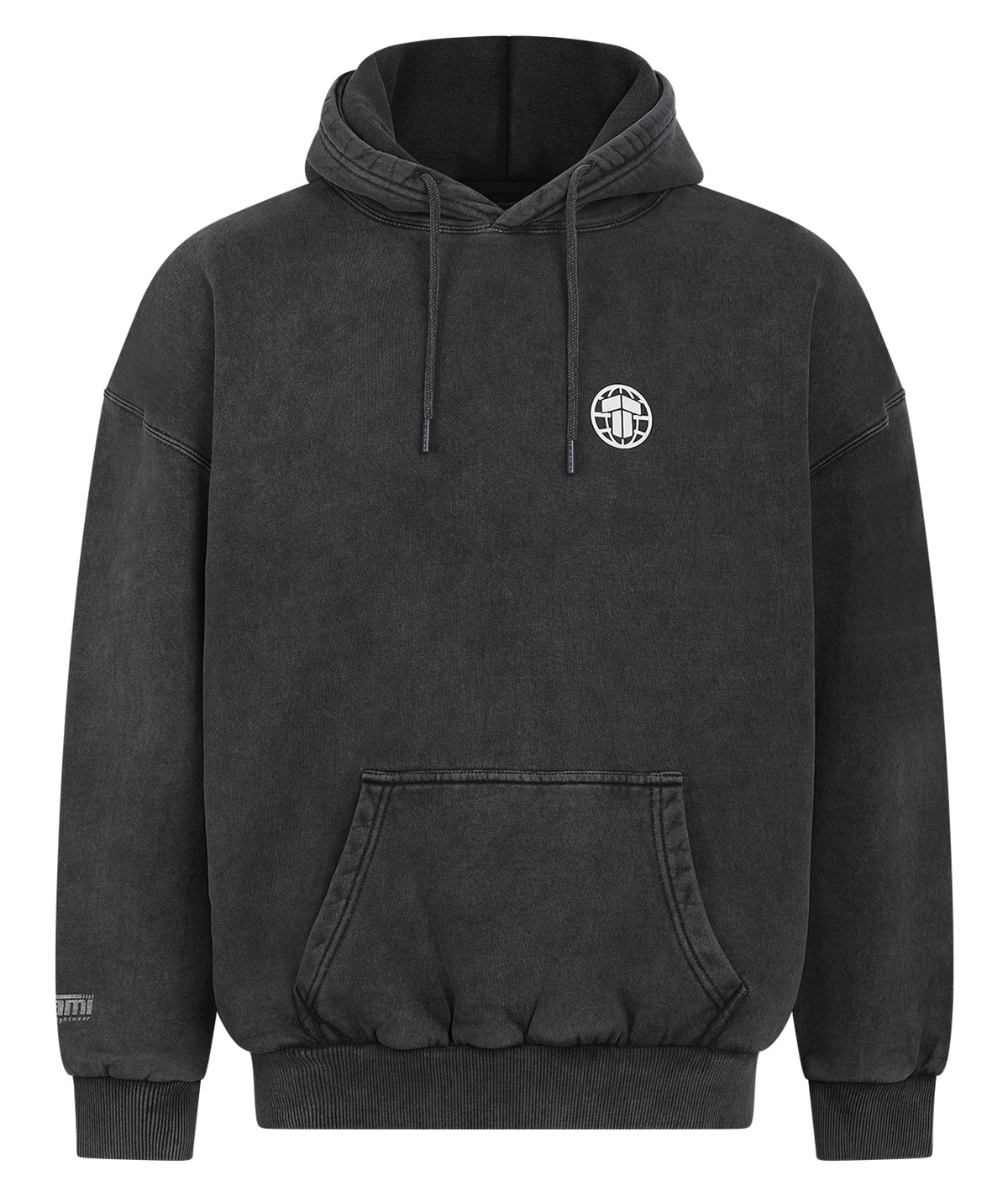 Tatami Globe Stonewashed Hoodie - White On Grey