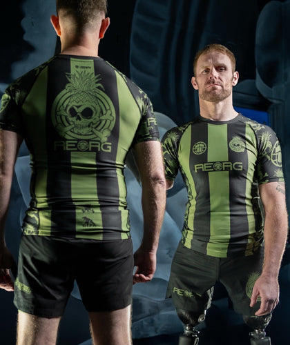Reorg Striped Rash Guard - Khaki & Black