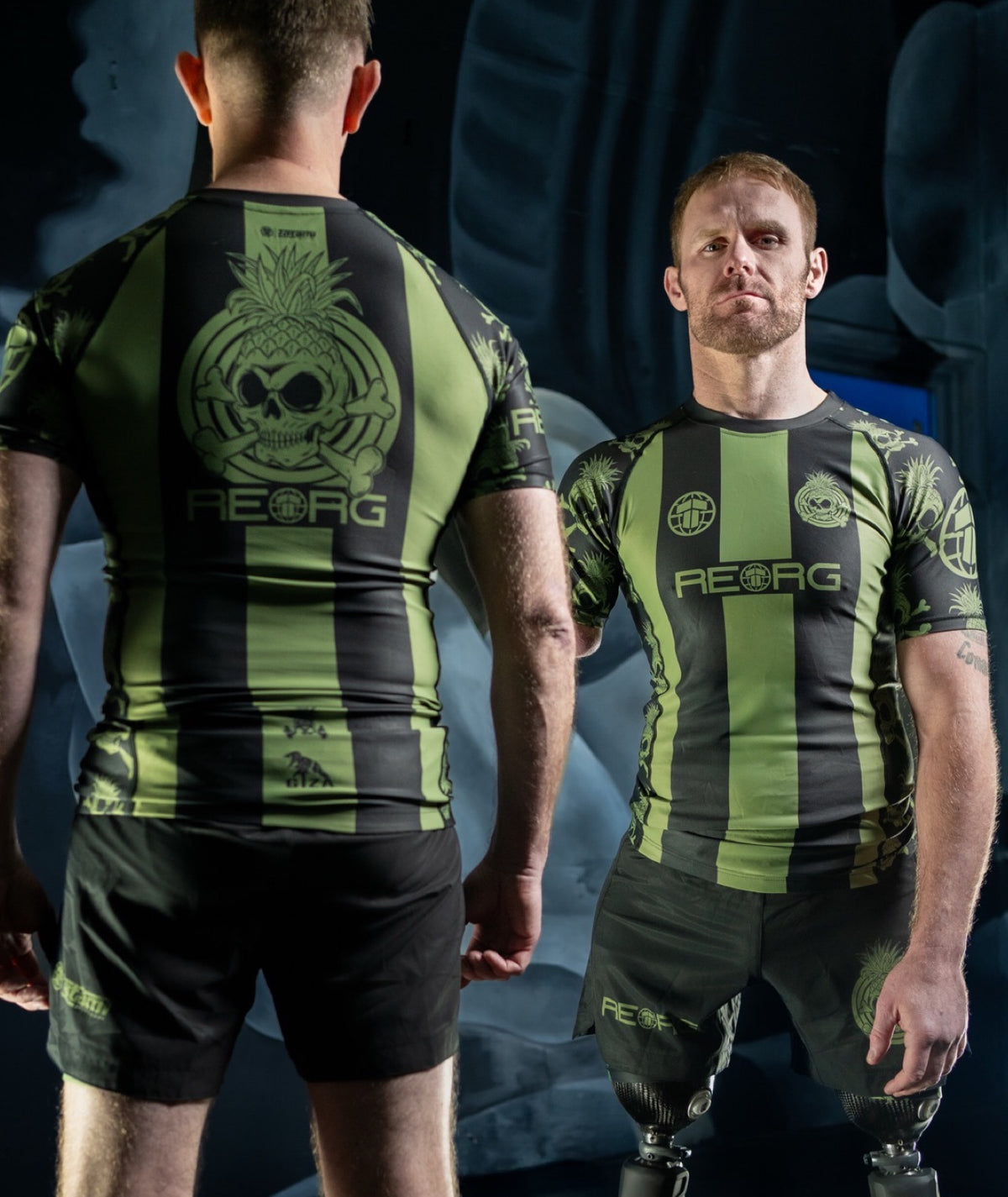 Reorg Striped Rash Guard - Khaki & Black
