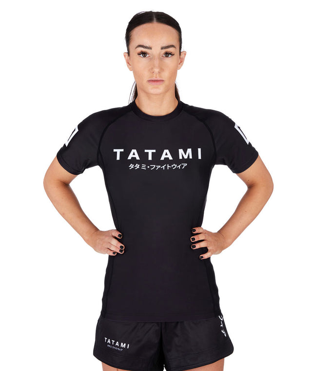 Image of Tatami Fightwear Ladies Katakana Short Sleeve Rash Guard - Black
