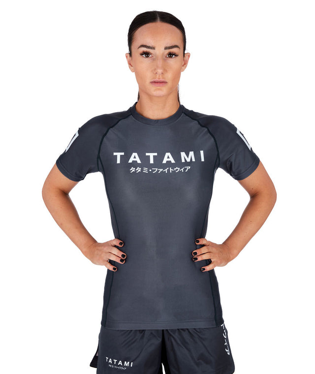 Image of Tatami Fightwear Ladies Katakana Short Sleeve Rash Guard - Grey