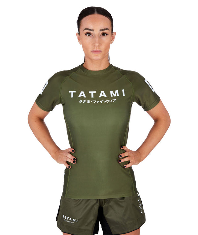 Image of Tatami Fightwear Ladies Katakana Short Sleeve Rash Guard - Khaki